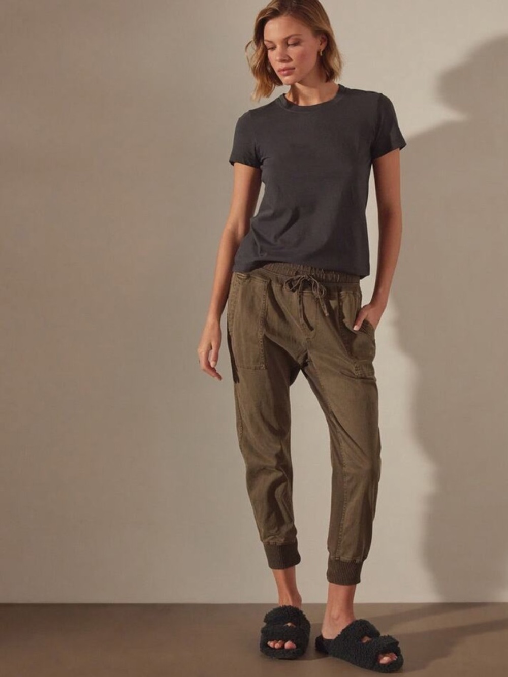 James Perse Mixed Media Pant Washed Army Green Size 1